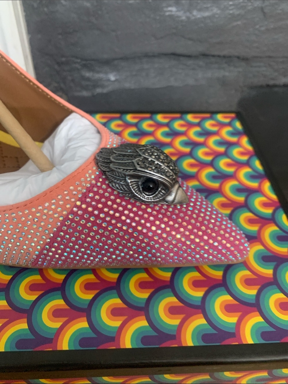 Kurt Geiger Pink Crystal Pointed Slingback Mule with Silver Medallion - Picture 8 of 8